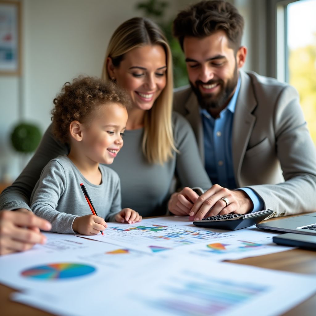 Profesyonel finansal danışmanlar bir aileye bütçe planlaması yapıyor